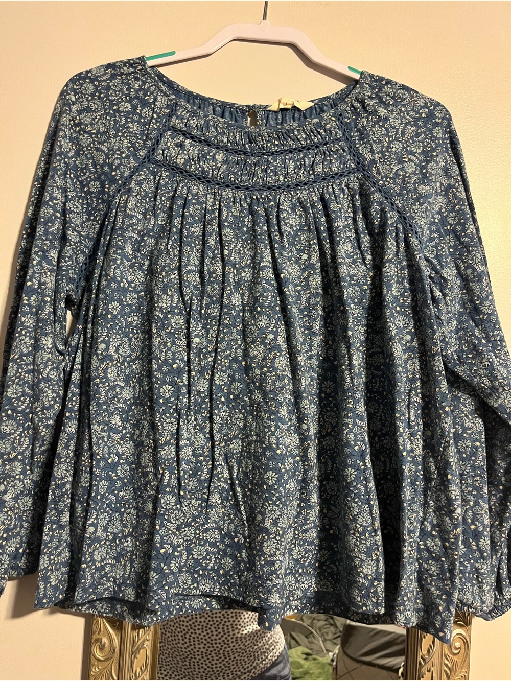 Lucky Brand Blue Floral Smocked Yoke Peasant Tunic